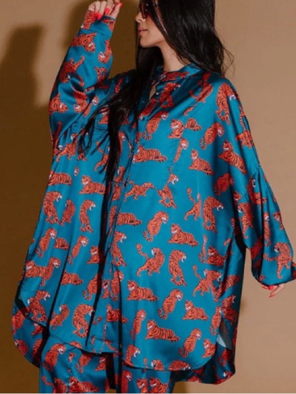 Dressed in Lala Tiger Oversized Small Blouse Tunic Top Only
